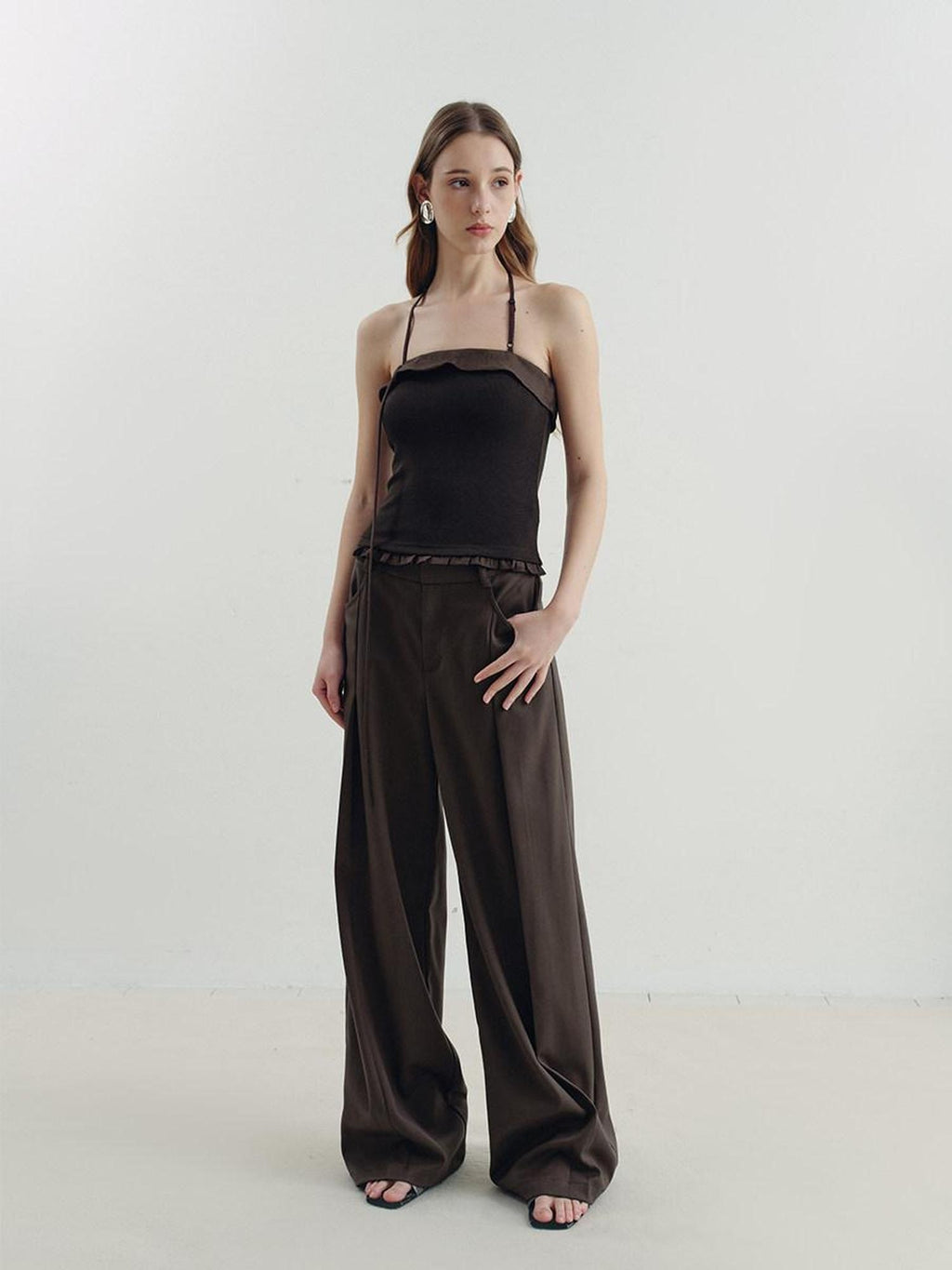 someonesometimes Ruffle Trim Backless Slim Fit Versatile Viscose Nylon Tank Camisoles