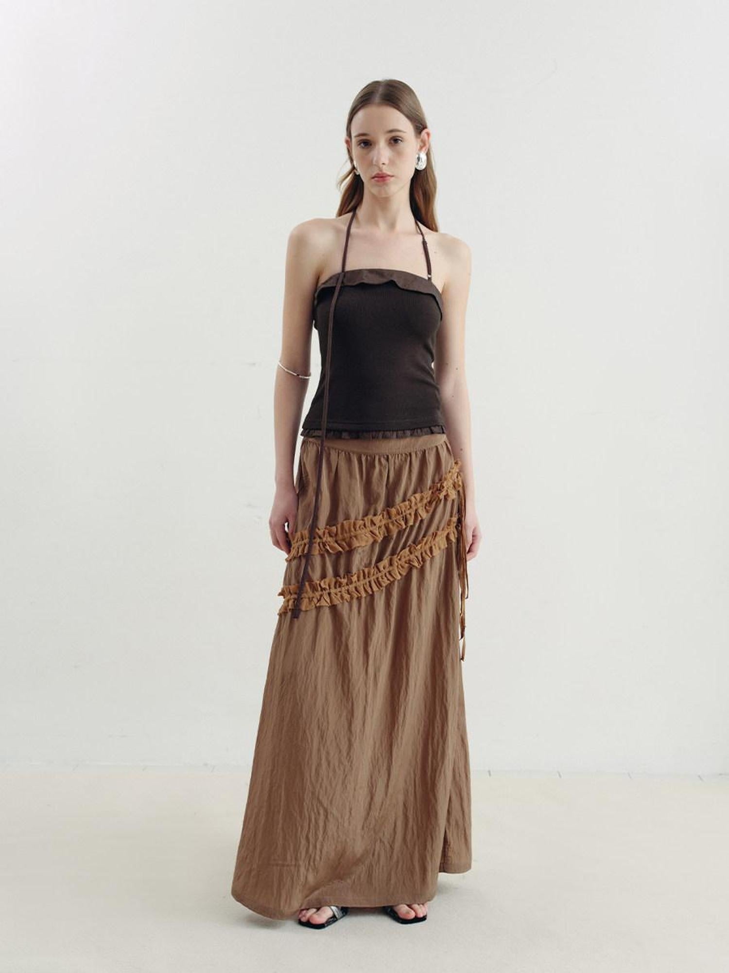 someonesometimes Ruffle Trim Backless Slim Fit Versatile Viscose Nylon Tank Camisoles