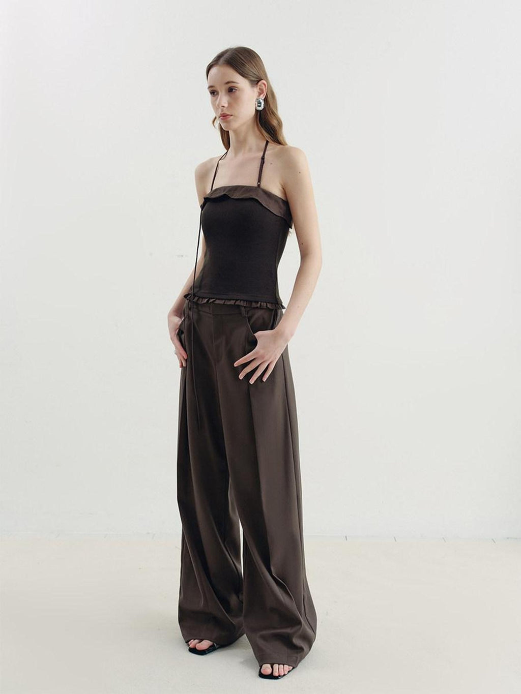 someonesometimes Ruffle Trim Backless Slim Fit Versatile Viscose Nylon Tank Camisoles