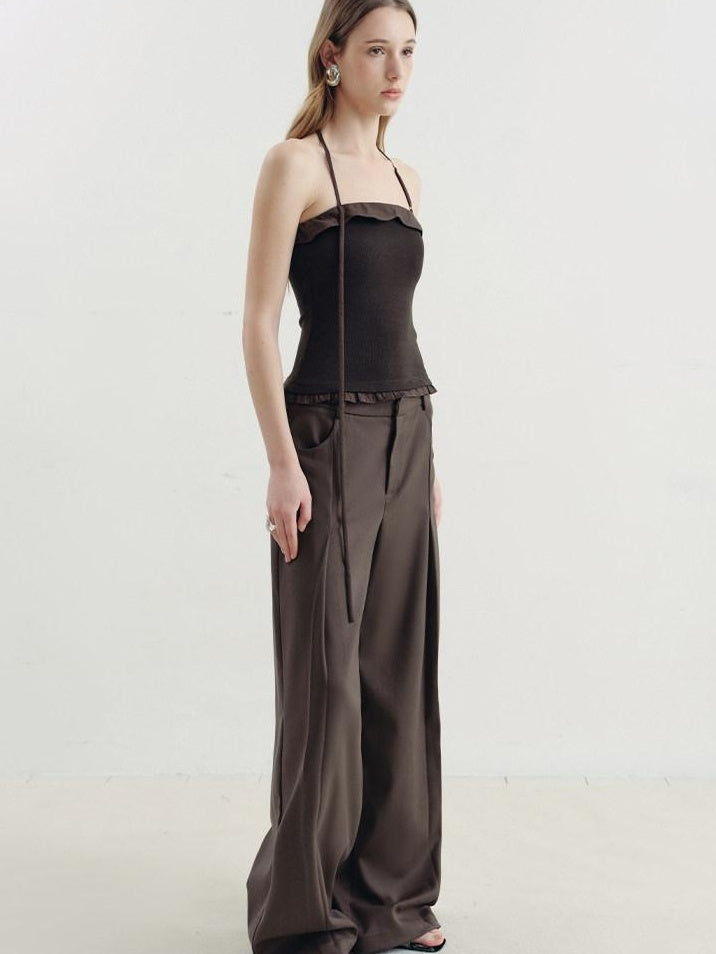 someonesometimes Ruffle Trim Backless Slim Fit Versatile Viscose Nylon Tank Camisoles