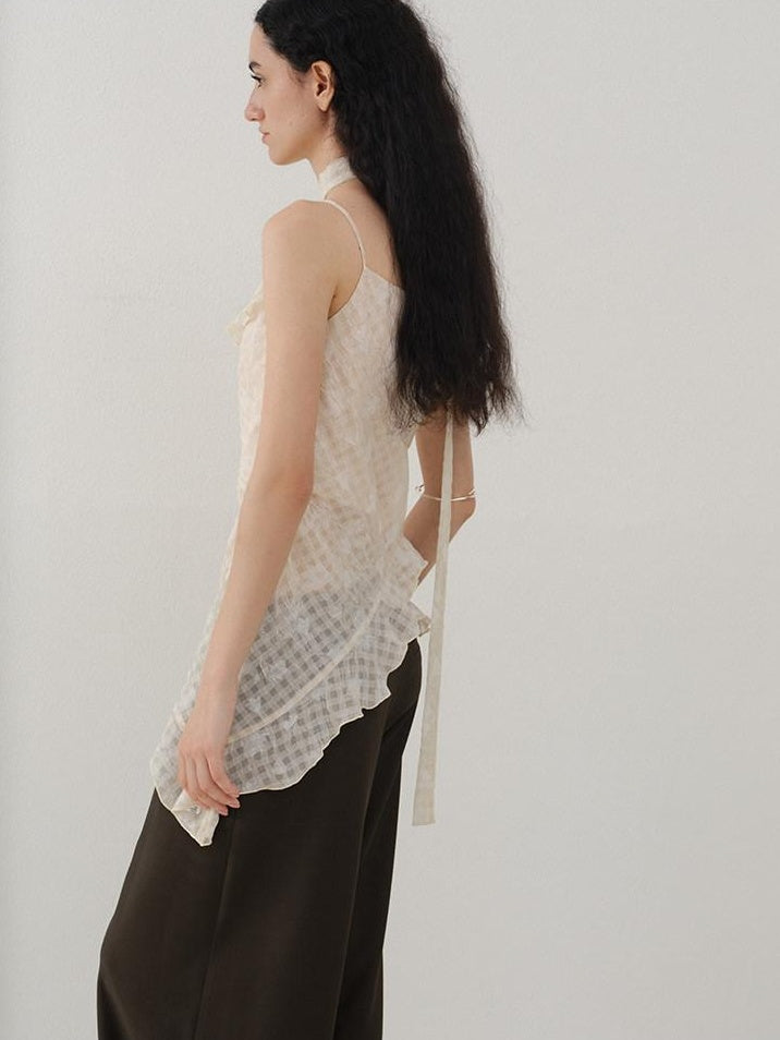 someonesometimes Ruffle V-neck Slim Fit Floral Plaid Print For Women Padded Camisoles