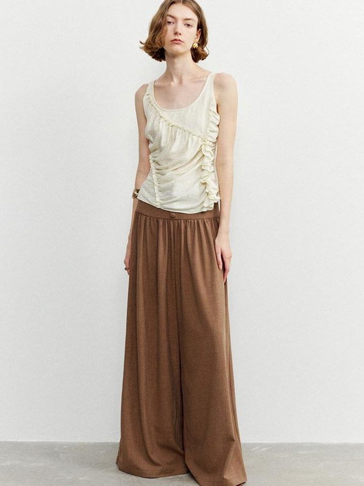 someonesometimes Ruffled Lettuce Edge Slim Fit Original Design Viscose Blend Cream Tank Tops