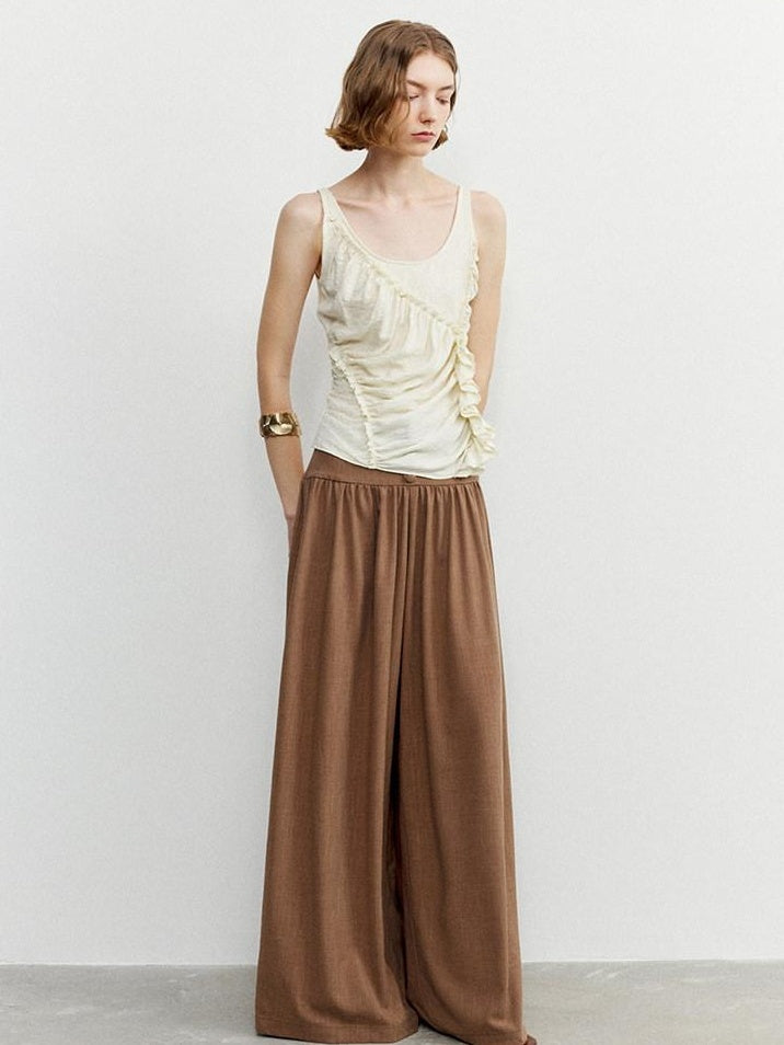 someonesometimes Ruffled Lettuce Edge Slim Fit Original Design Viscose Blend Cream Tank Tops