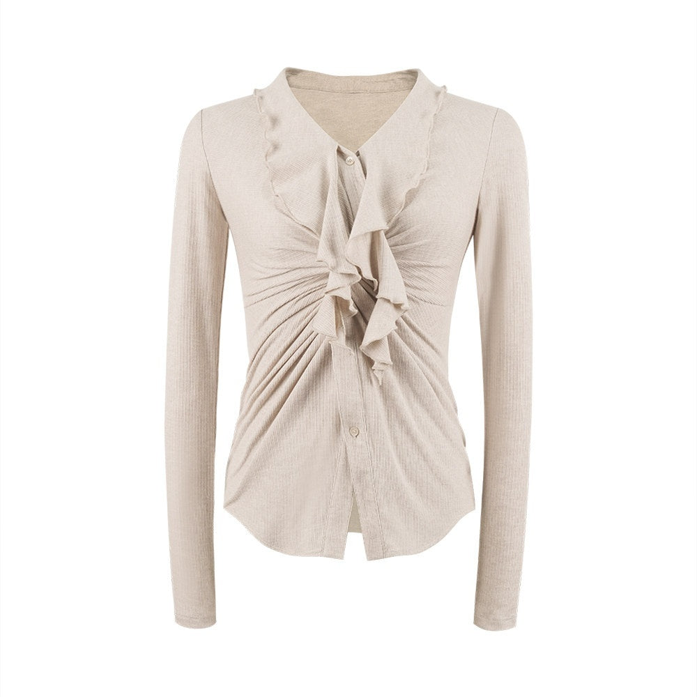 someonesometimes_Ruffled_V-neck_Slim_Fit_Thin_Knit_Viscose_Women_Oatmeal_Long_Sleeve_T-Shirts_MISSTT