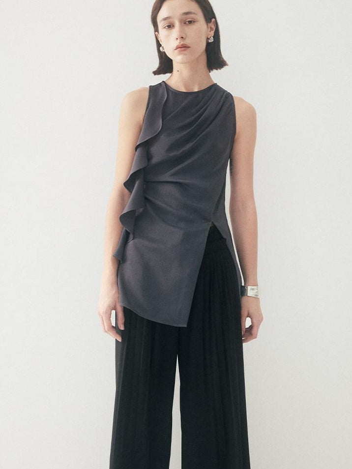 someonesometimes Satin Strappy Original Design Slim Fit Elegant Gray Off Shoulder Crop Tops