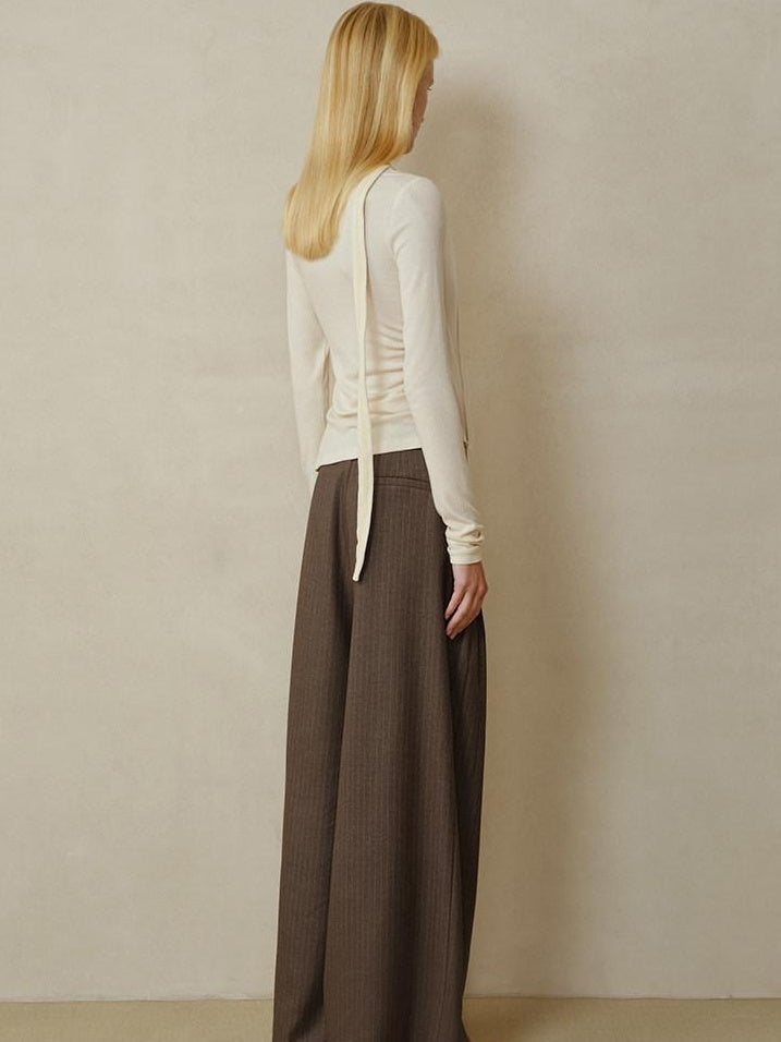someonesometimes Shape Retaining Pleated Natural Waist Brown Striped Poly Stretch Wide Leg Pants