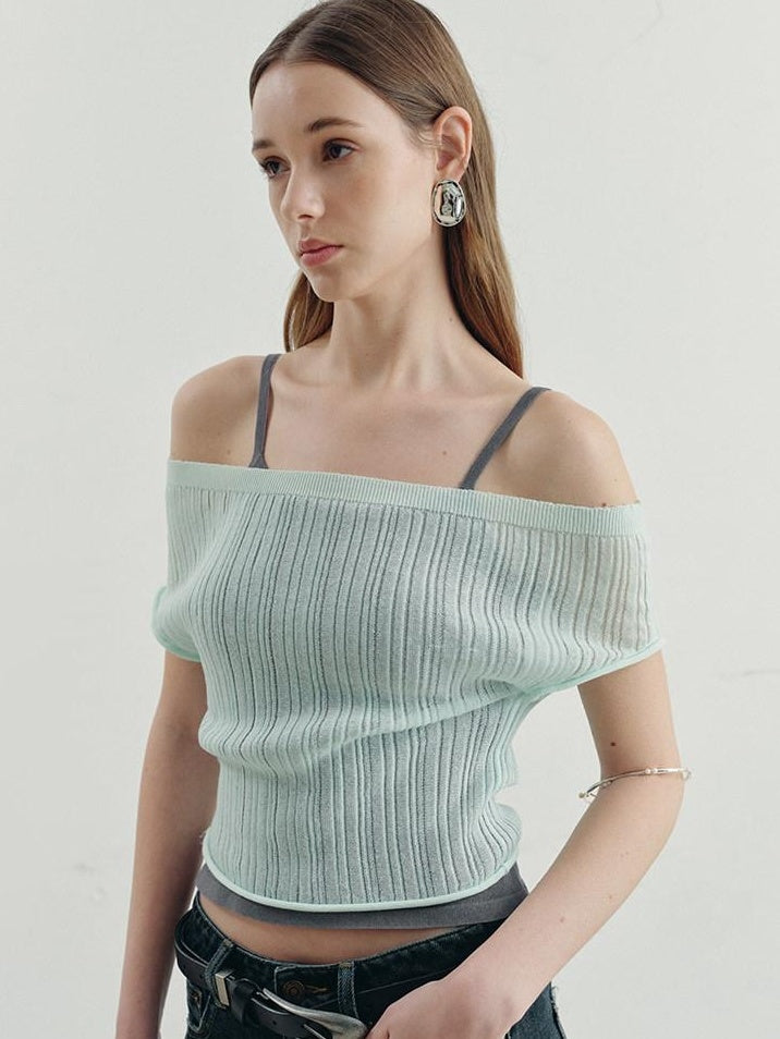 someonesometimes Sheer Mesh Puff Sleeve Loose Fit Women Mint Gray Short Sleeve T-Shirts