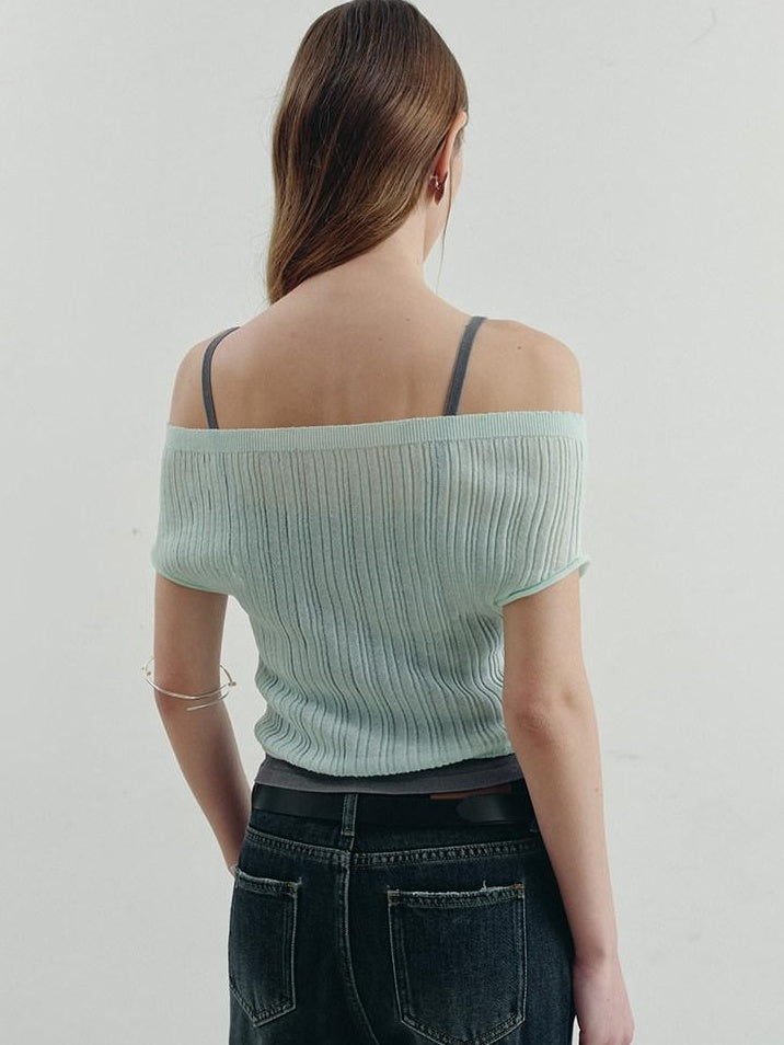 someonesometimes Sheer Mesh Puff Sleeve Loose Fit Women Mint Gray Short Sleeve T-Shirts