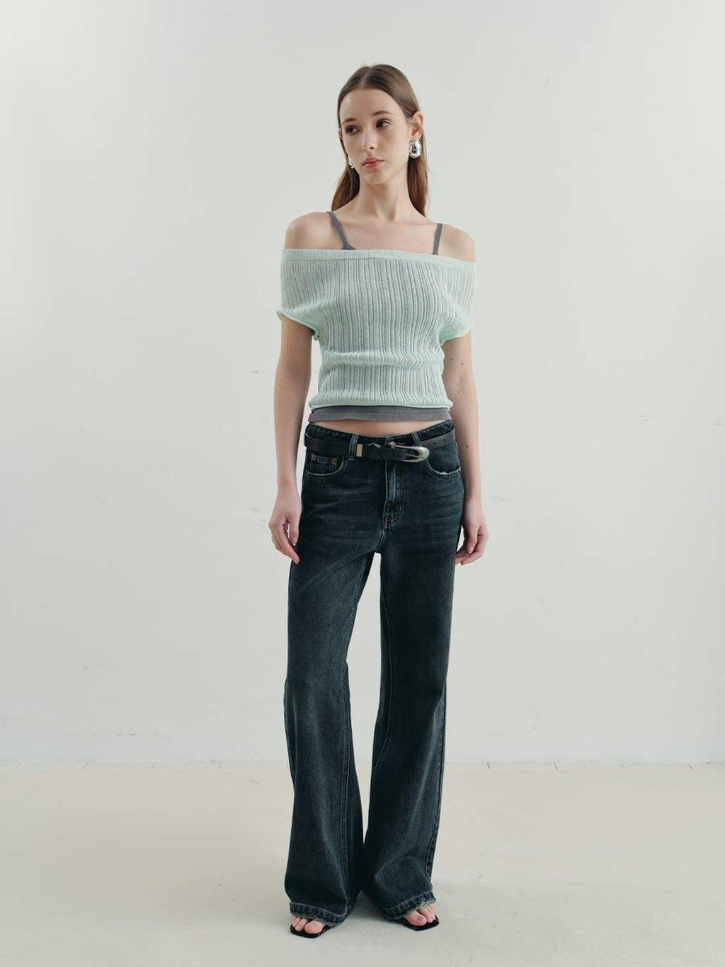 someonesometimes Sheer Mesh Puff Sleeve Loose Fit Women Mint Gray Short Sleeve T-Shirts
