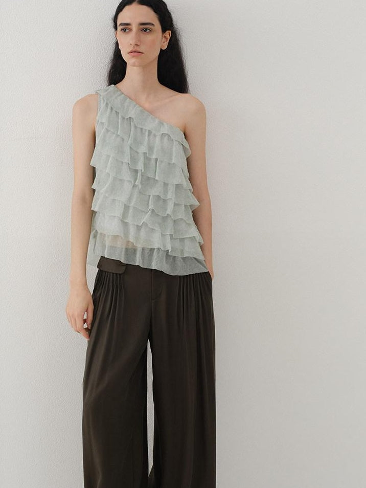 someonesometimes Sheer Mesh Wave Tie Lightweight Workwear Women Mint Green Off Shoulder Crop Tops