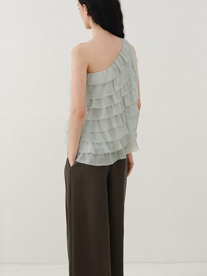 someonesometimes Sheer Mesh Wave Tie Lightweight Workwear Women Mint Green Off Shoulder Crop Tops