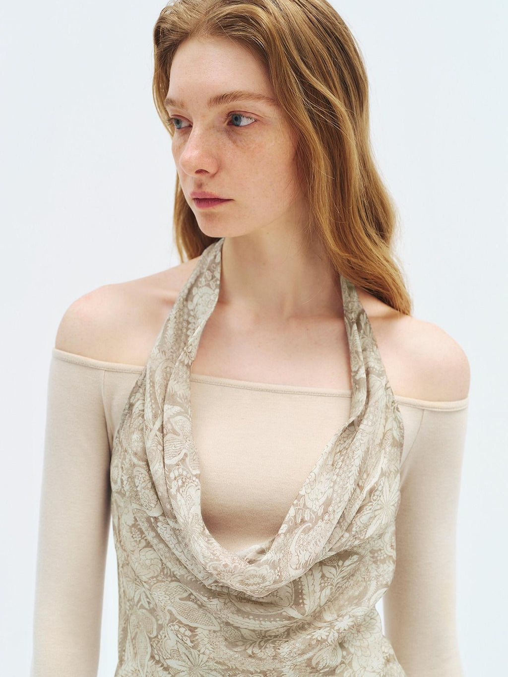 someonesometimes Silk Wool Blend Slim Fit Patchwork Knit Women Printed Halter Crop Tops
