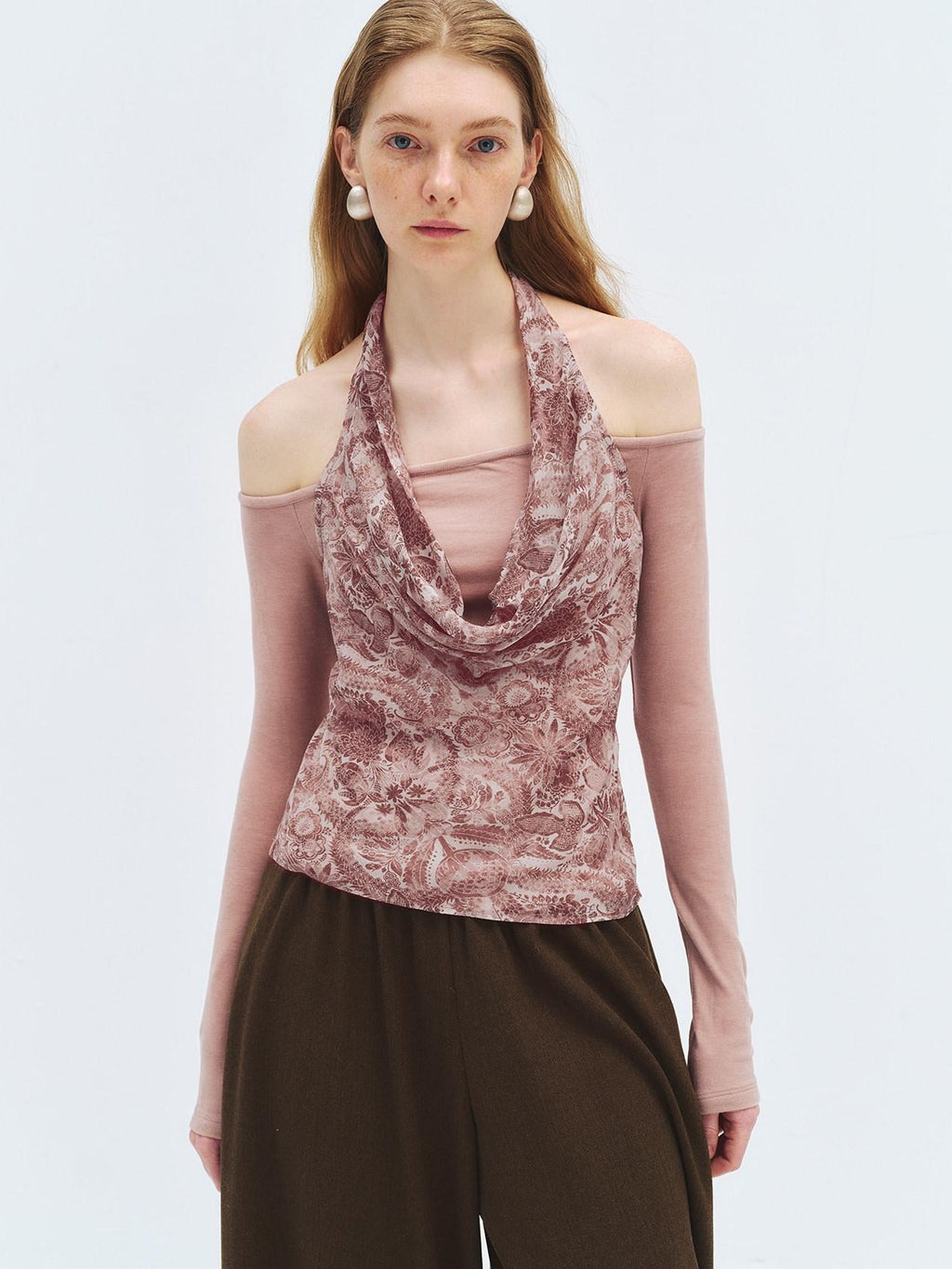 someonesometimes Silk Wool Blend Slim Fit Patchwork Knit Women Printed Halter Crop Tops