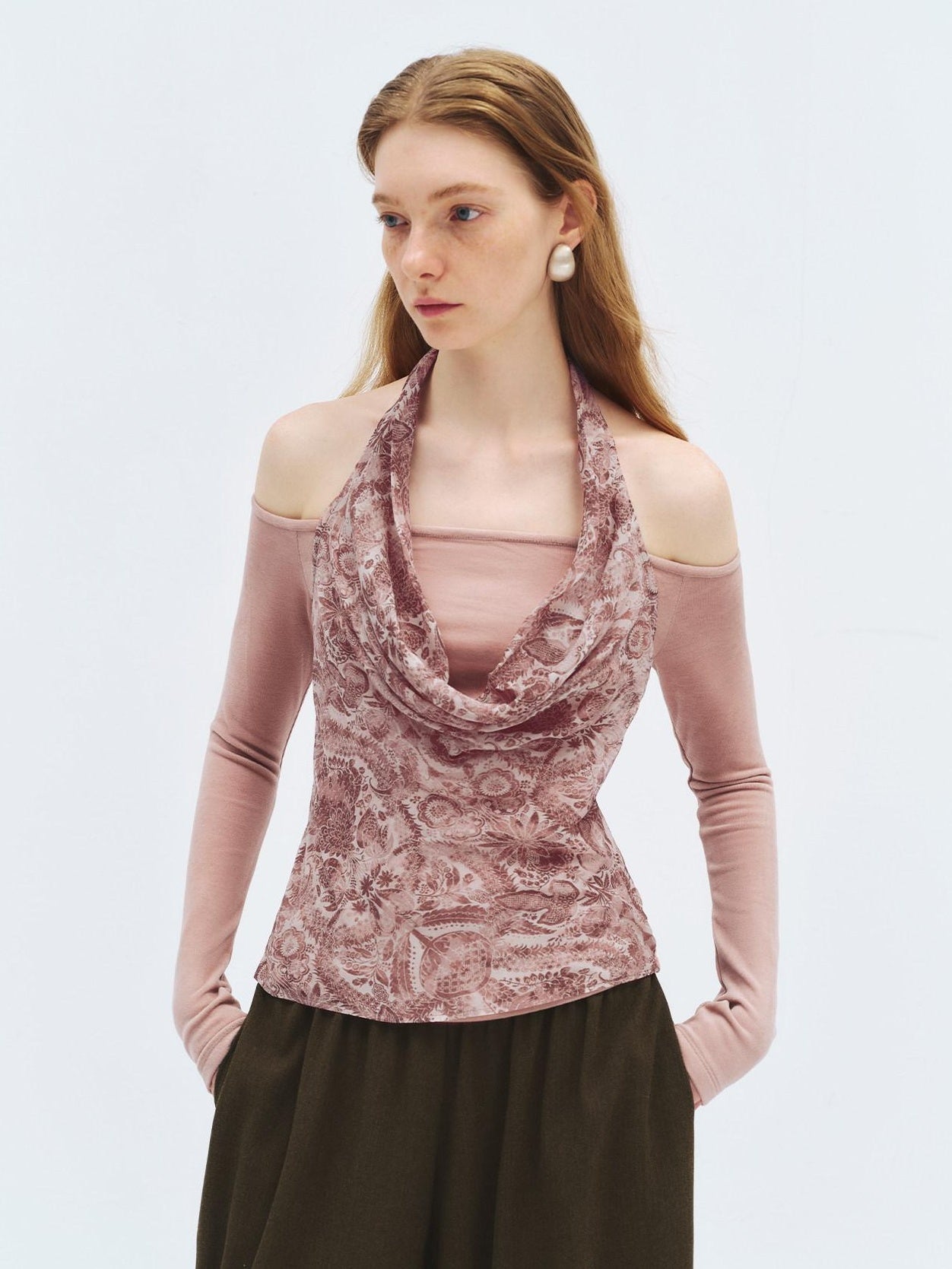 someonesometimes Silk Wool Blend Slim Fit Patchwork Knit Women Printed Halter Crop Tops