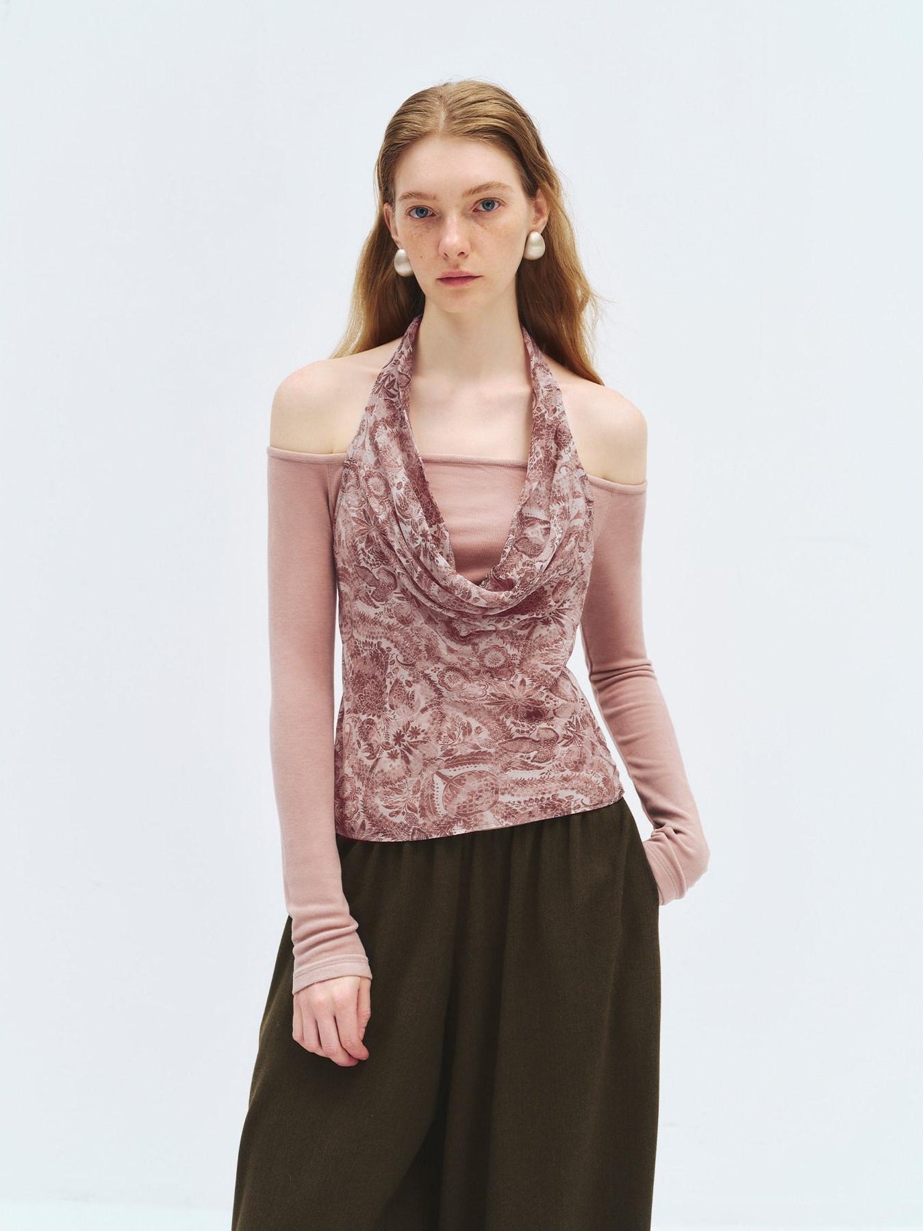 someonesometimes Silk Wool Blend Slim Fit Patchwork Knit Women Printed Halter Crop Tops