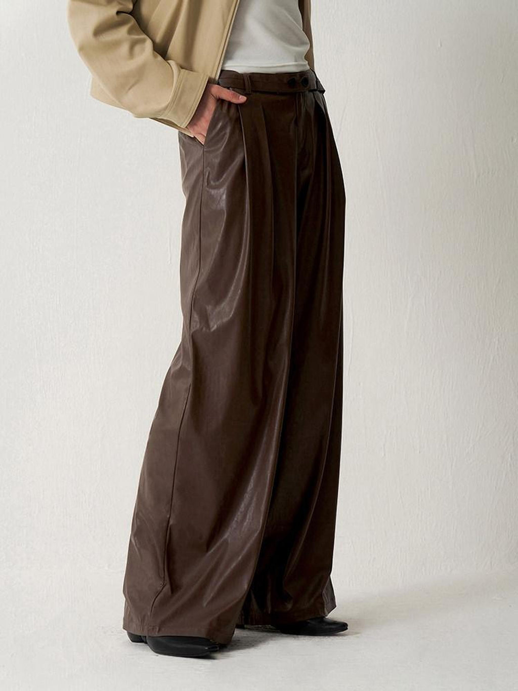 someonesometimes Sleek Pu High Waist Commuter Tailored Black Chestnut Wide Leg Pants