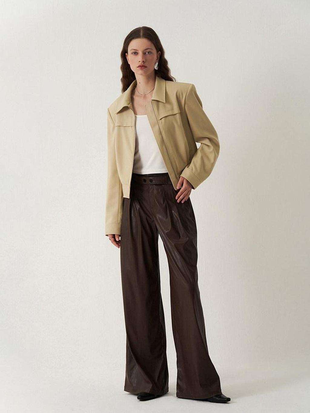 someonesometimes Sleek Pu High Waist Commuter Tailored Black Chestnut Wide Leg Pants