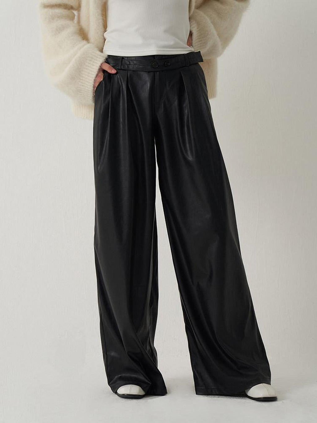 someonesometimes Sleek Pu High Waist Commuter Tailored Black Chestnut Wide Leg Pants