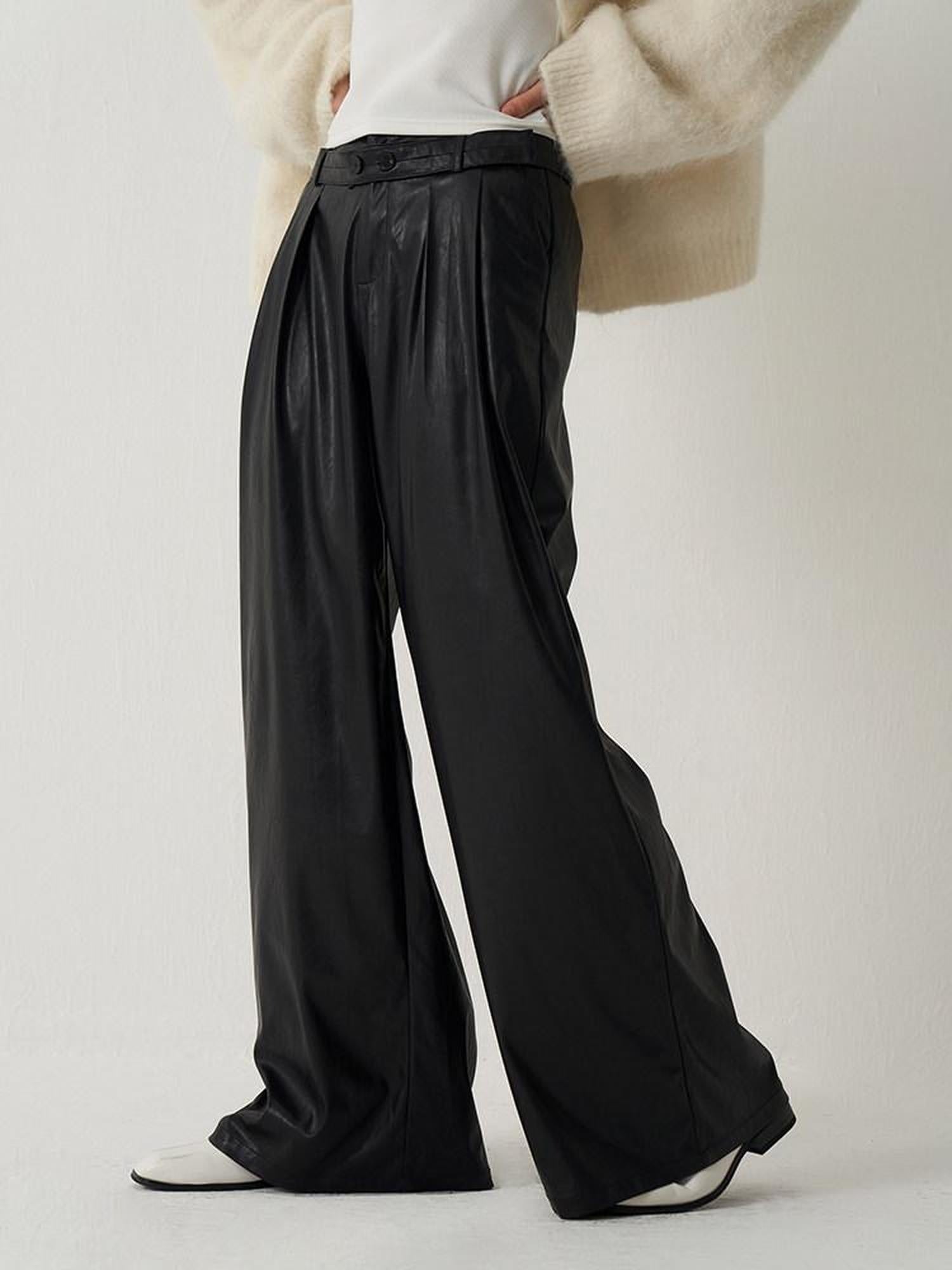 someonesometimes Sleek Pu High Waist Commuter Tailored Black Chestnut Wide Leg Pants