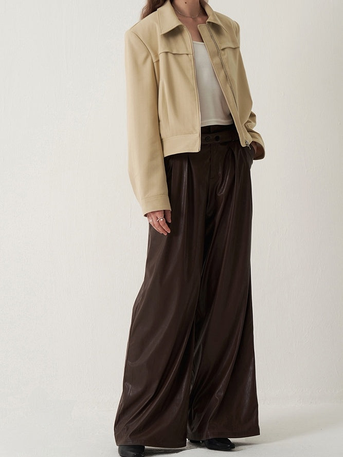 someonesometimes Sleek Pu High Waist Commuter Tailored Black Chestnut Wide Leg Pants