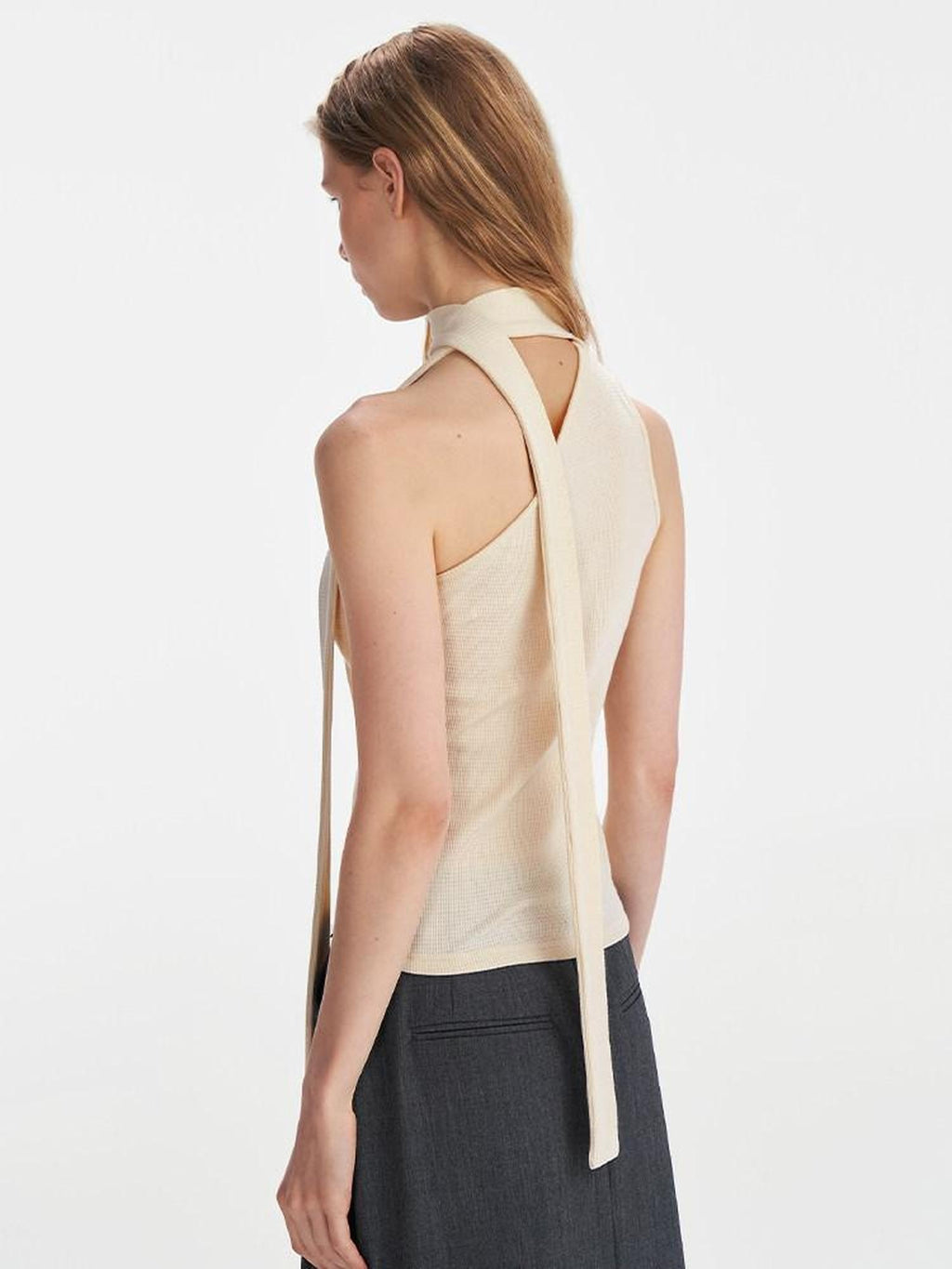 someonesometimes Slim Fit Tie Detail One Shoulder Workwear Women Beige Polyester Blend Camisoles