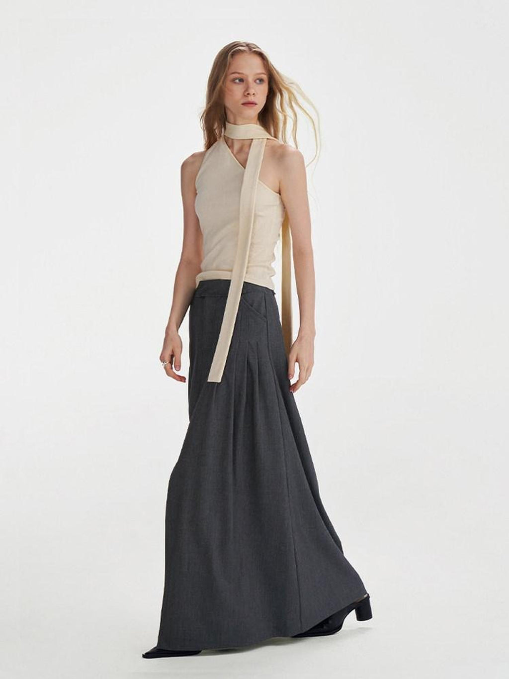someonesometimes Slim Fit Tie Detail One Shoulder Workwear Women Beige Polyester Blend Camisoles