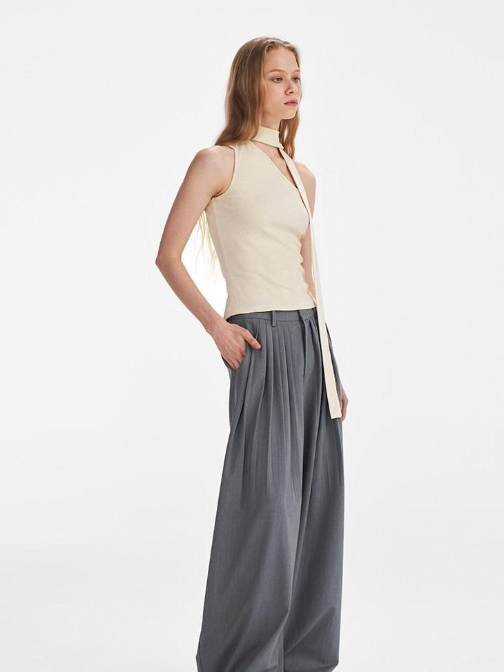 someonesometimes Slim Fit Tie Detail One Shoulder Workwear Women Beige Polyester Blend Camisoles