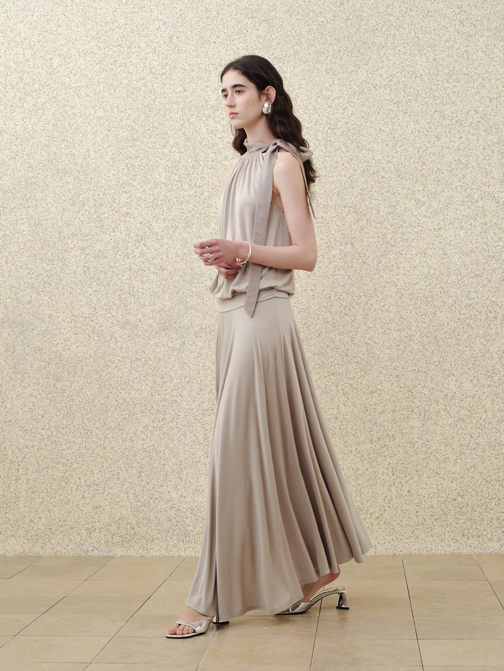 someonesometimes Slim Viscose Blend Vintage Sleeveless X Cut Womens Work Pearl Grey Maxi Dresses