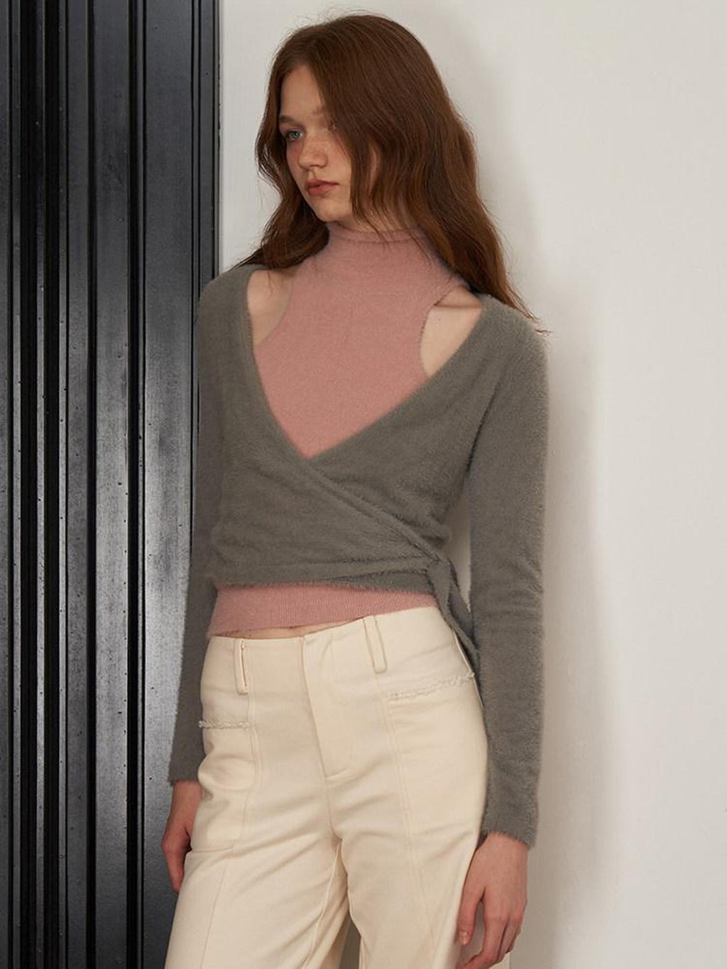 someonesometimes Smoky Gray 100 Percent Nylon Commuter Crewneck Regular Fit Knit Tops Sweaters