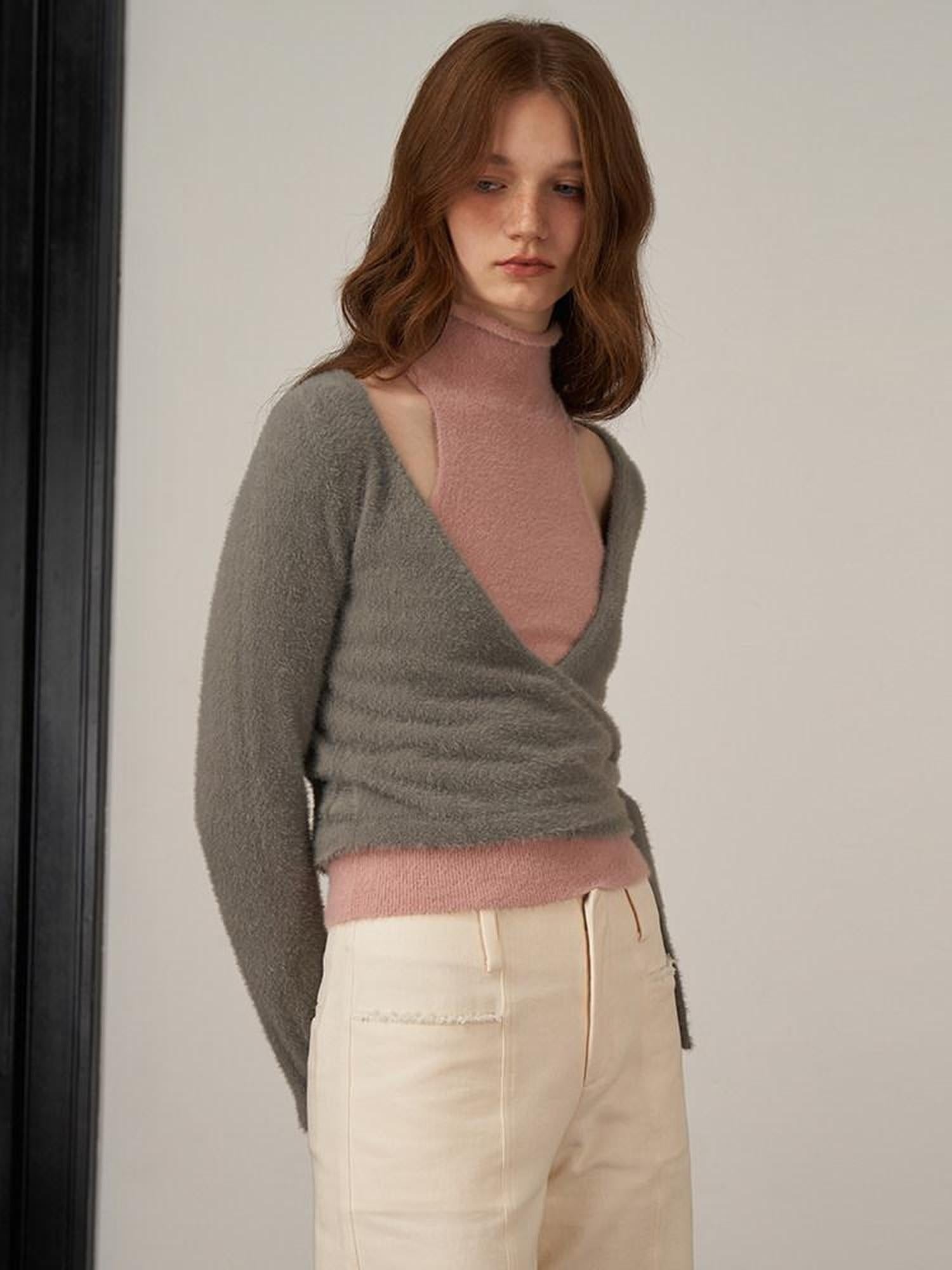 someonesometimes Smoky Gray 100 Percent Nylon Commuter Crewneck Regular Fit Knit Tops Sweaters