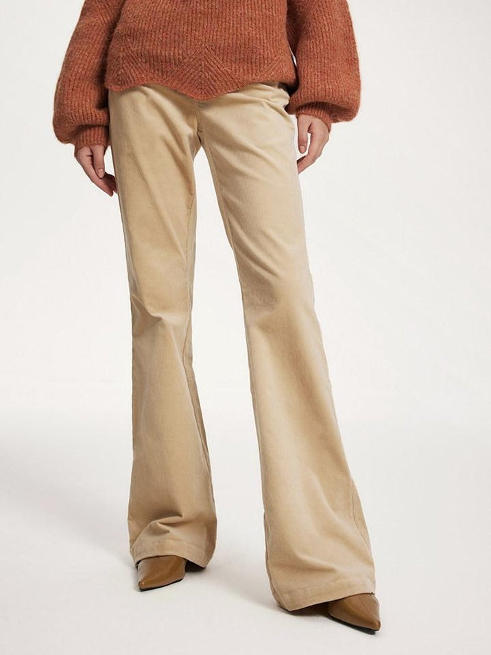 someonesometimes Soft 100% Cotton Light Camel Office Low Rise Micro Flare Women Flared Pants