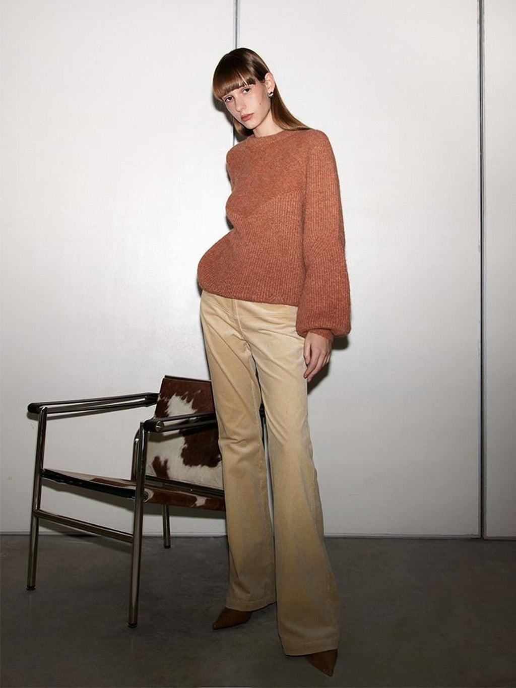 someonesometimes Soft 100% Cotton Light Camel Office Low Rise Micro Flare Women Flared Pants