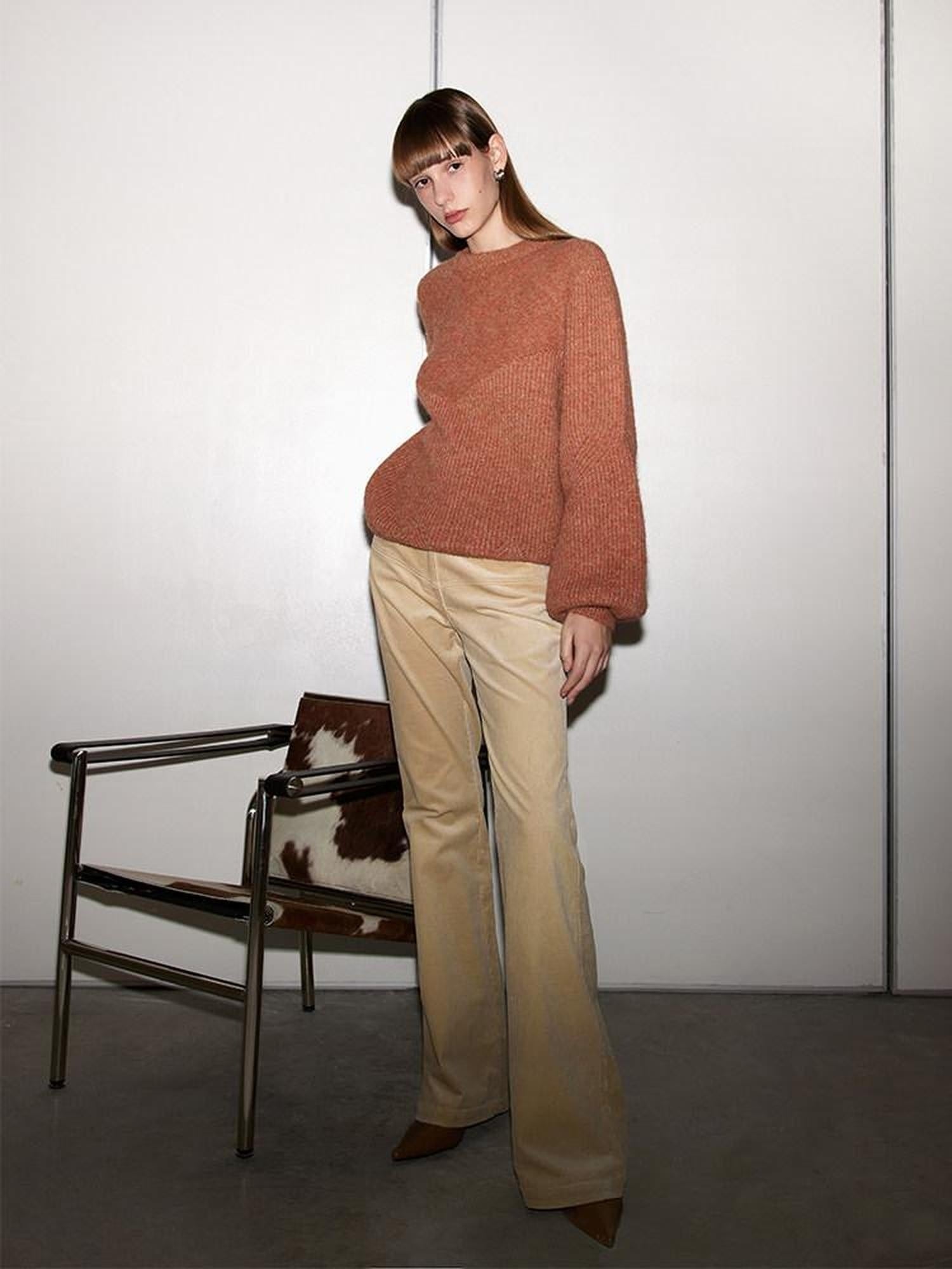 someonesometimes Soft 100% Cotton Light Camel Office Low Rise Micro Flare Women Flared Pants