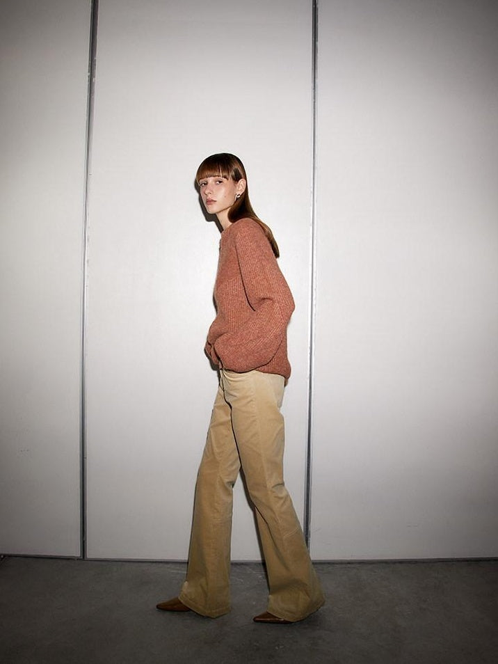 someonesometimes Soft 100% Cotton Light Camel Office Low Rise Micro Flare Women Flared Pants
