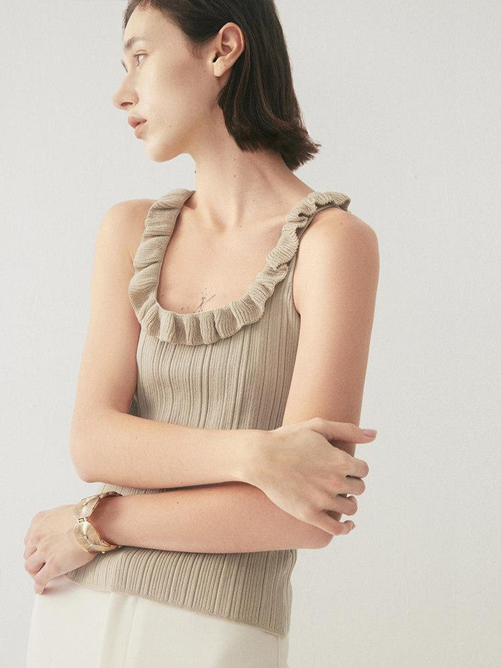 someonesometimes Soft 100 Percent Lyocell Slim Cami Lettuce Hem Original Solid Tank Tops