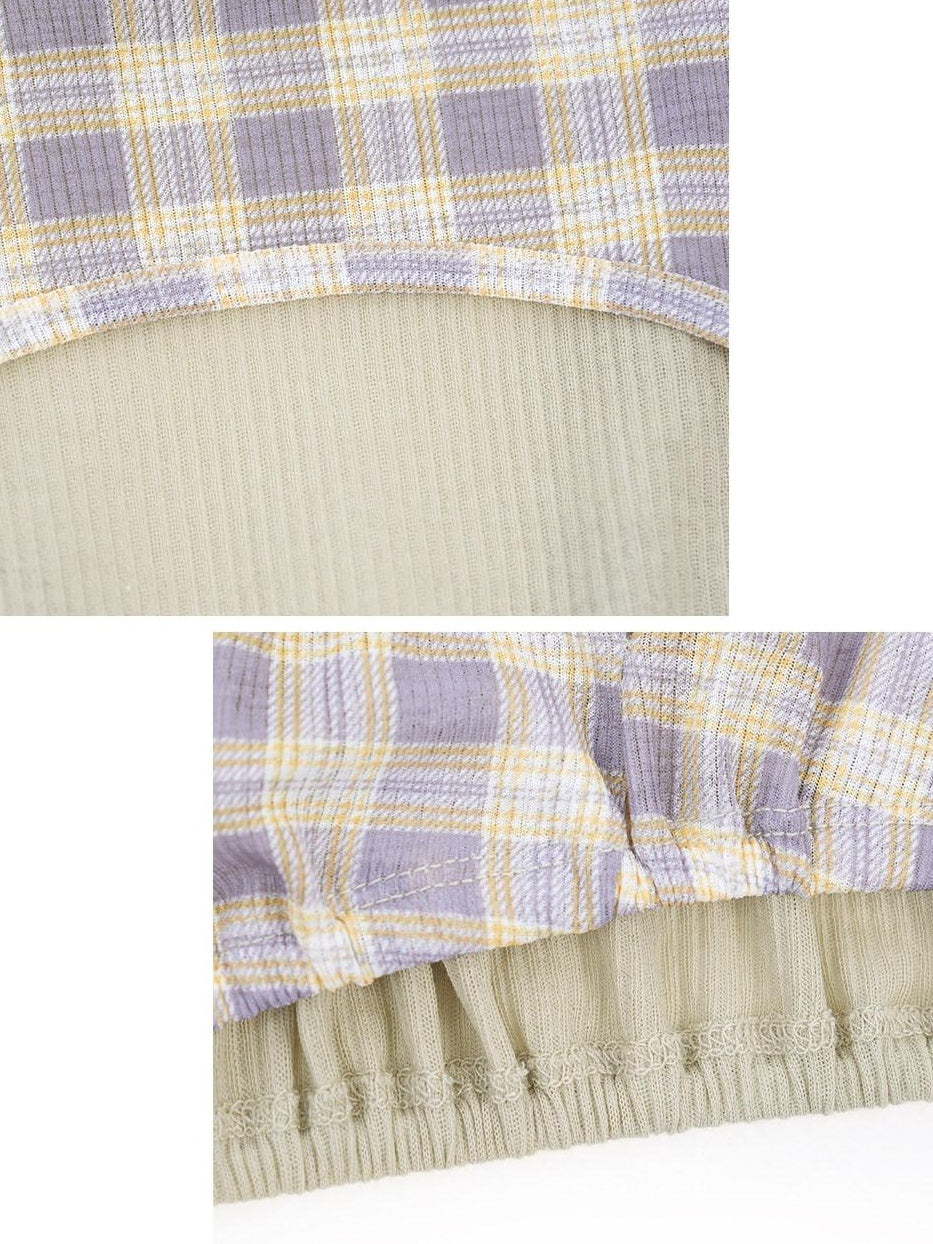 someonesometimes Soft 50 50 Blend Slim Collared Halter For Women Plaid Light Sage Tank Tops