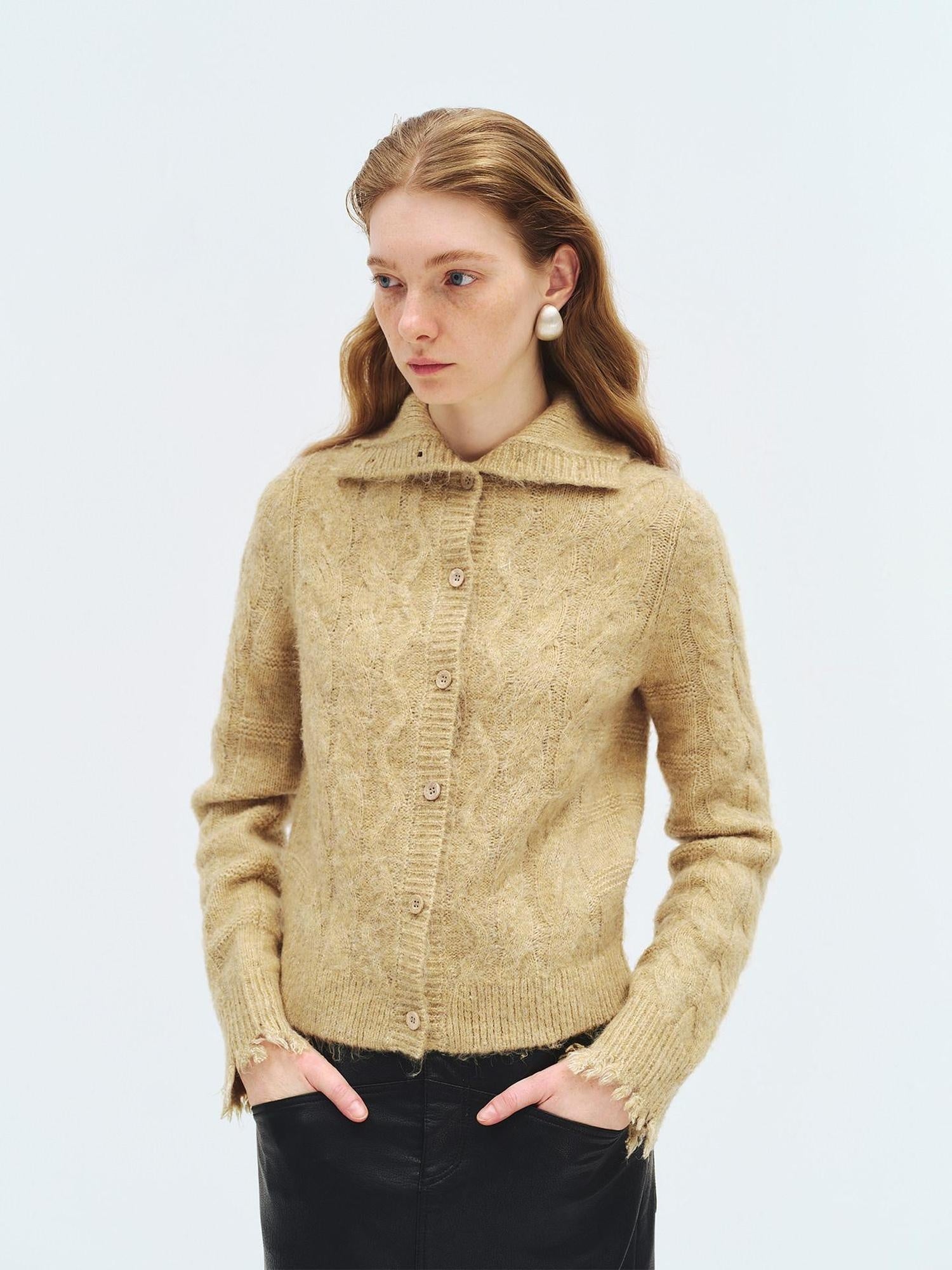 someonesometimes Soft Acrylic Long Sleeve Button Front Slim Fit Womens Mustard Yellow Cardigans