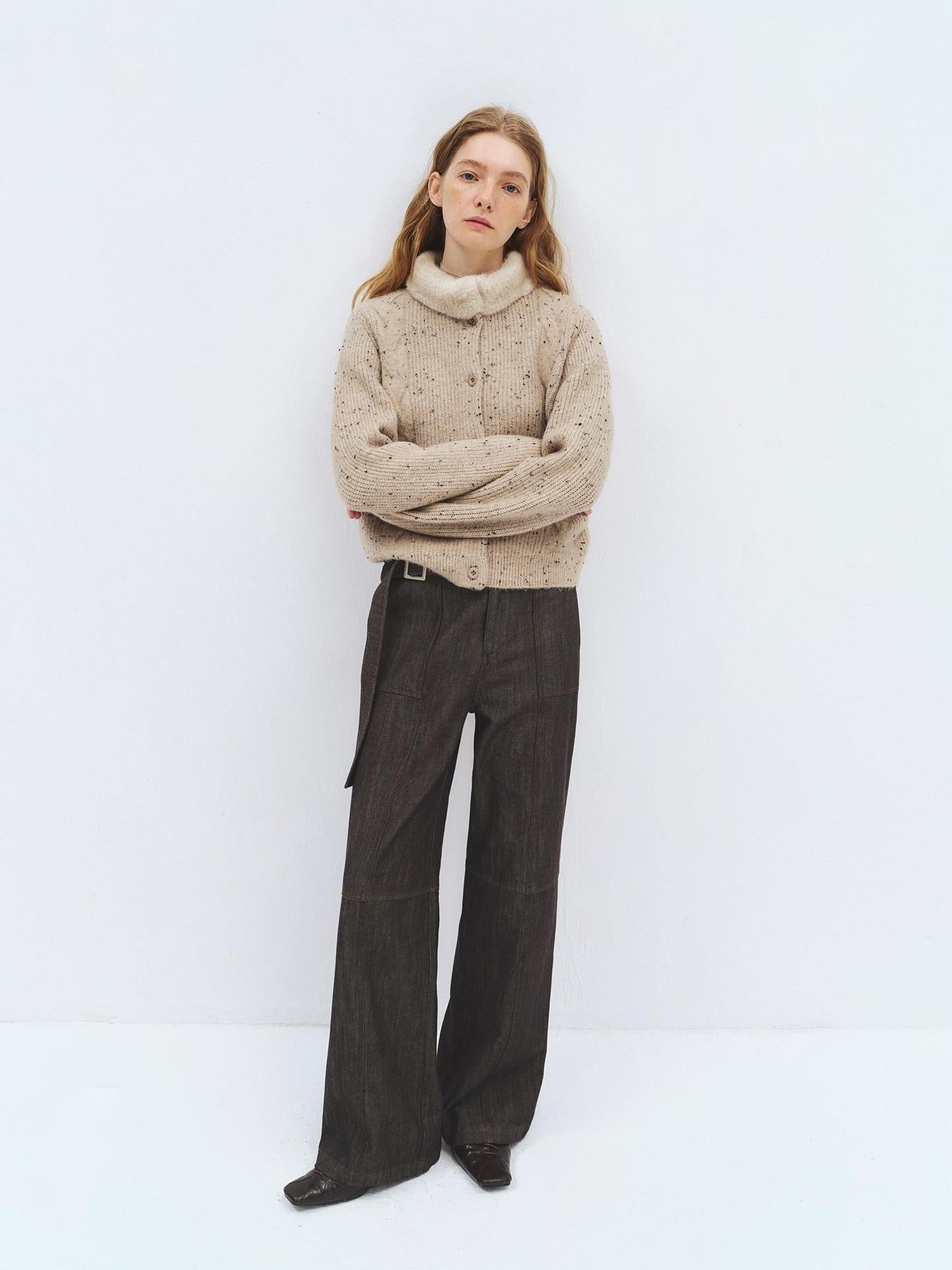 someonesometimes Soft Acrylic Stand Collar Button Front Long Sleeve For Women Knit Cardigans