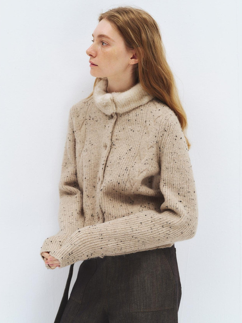 someonesometimes Soft Acrylic Stand Collar Button Front Long Sleeve For Women Knit Cardigans