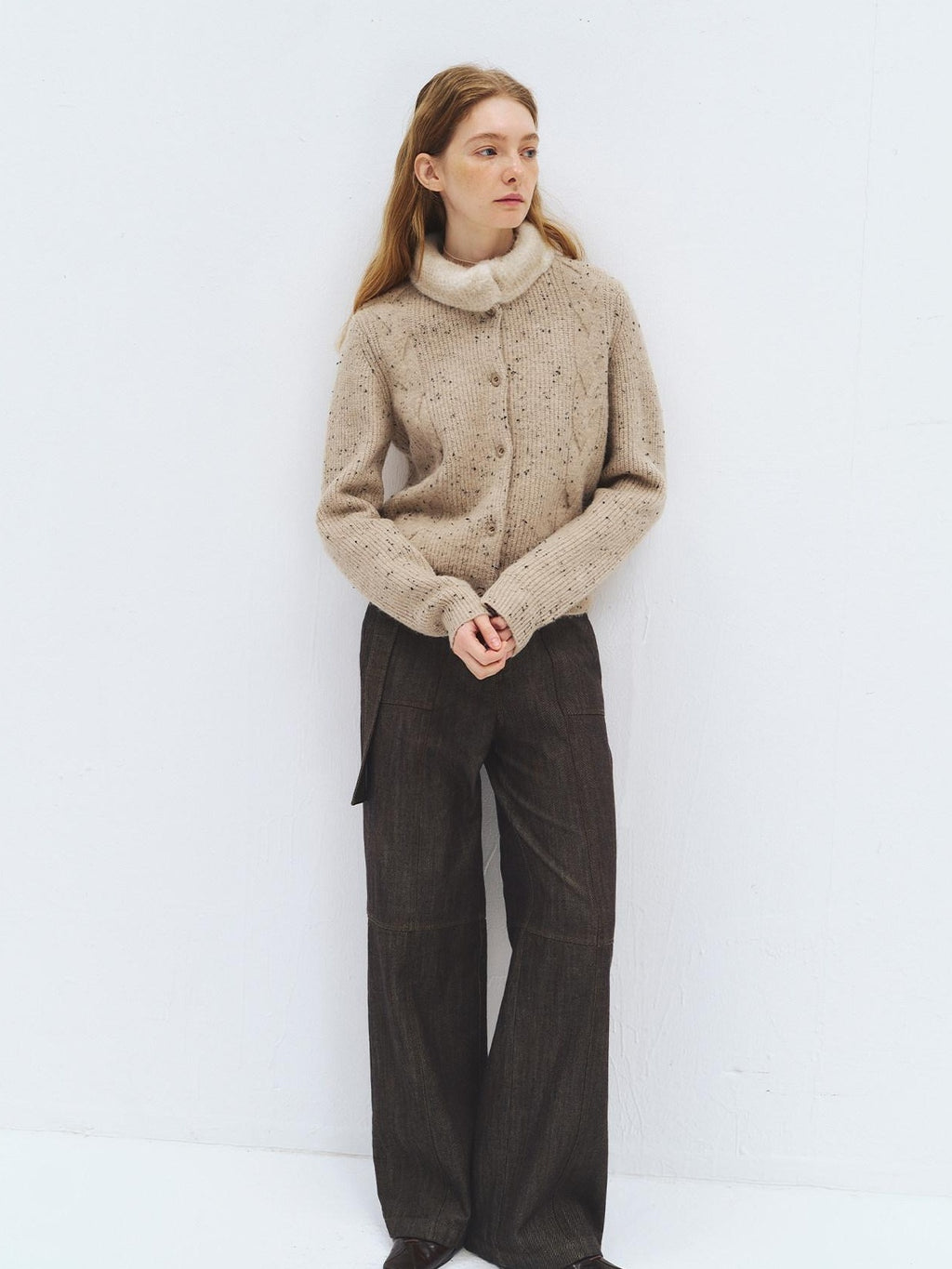 someonesometimes Soft Acrylic Stand Collar Button Front Long Sleeve For Women Knit Cardigans