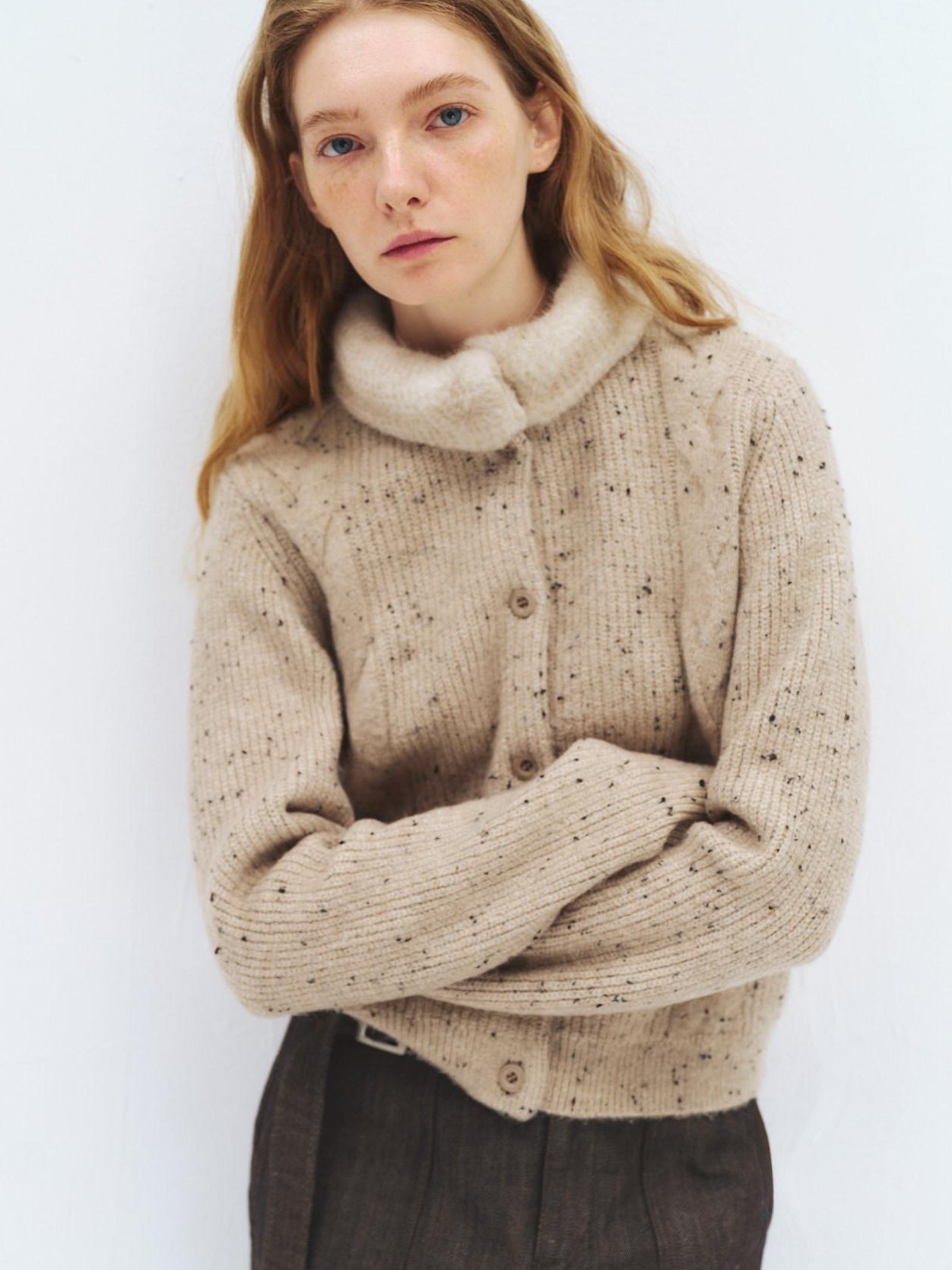 someonesometimes Soft Acrylic Stand Collar Button Front Long Sleeve For Women Knit Cardigans