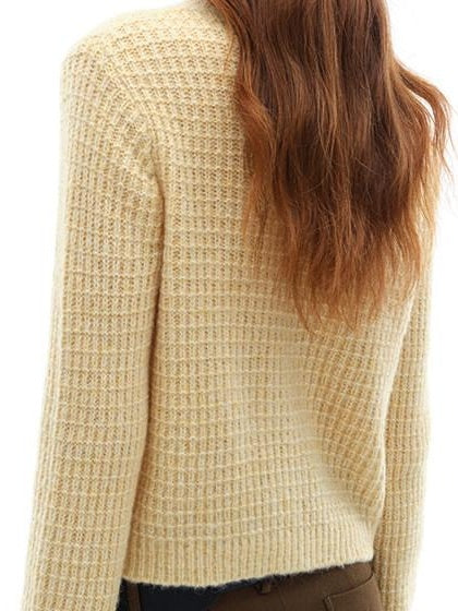 someonesometimes Soft Alpaca Blend Commuter Artsy Crew Neck Button Long Sleeve Cream Cardigans