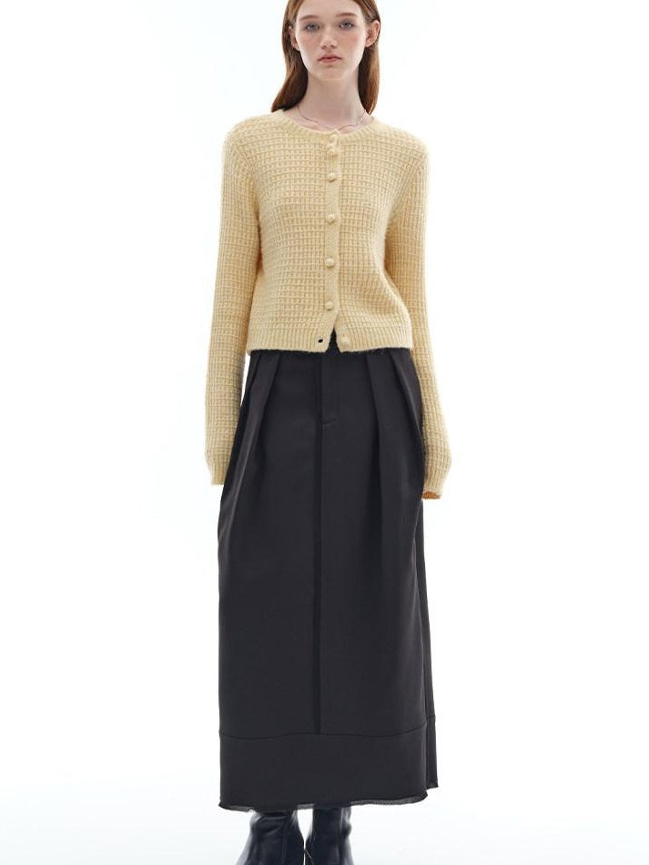 someonesometimes Soft Alpaca Blend Commuter Artsy Crew Neck Button Long Sleeve Cream Cardigans