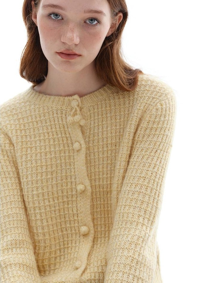someonesometimes Soft Alpaca Blend Commuter Artsy Crew Neck Button Long Sleeve Cream Cardigans