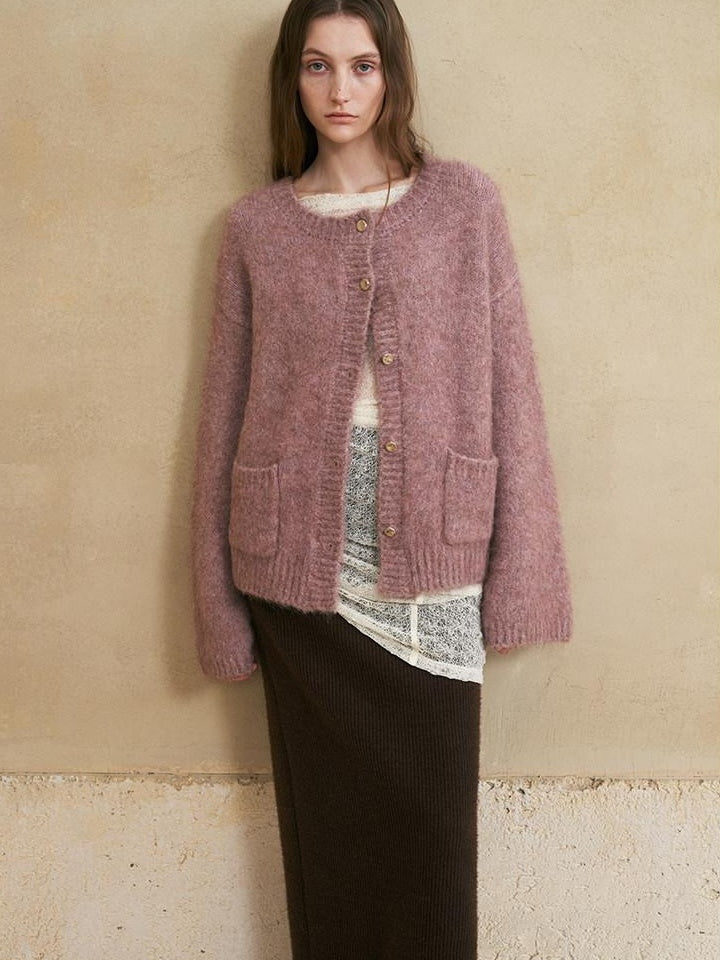 someonesometimes Soft Alpaca Blend Relaxed Fit Round Neck Long Sleeve Office Knit Cardigans