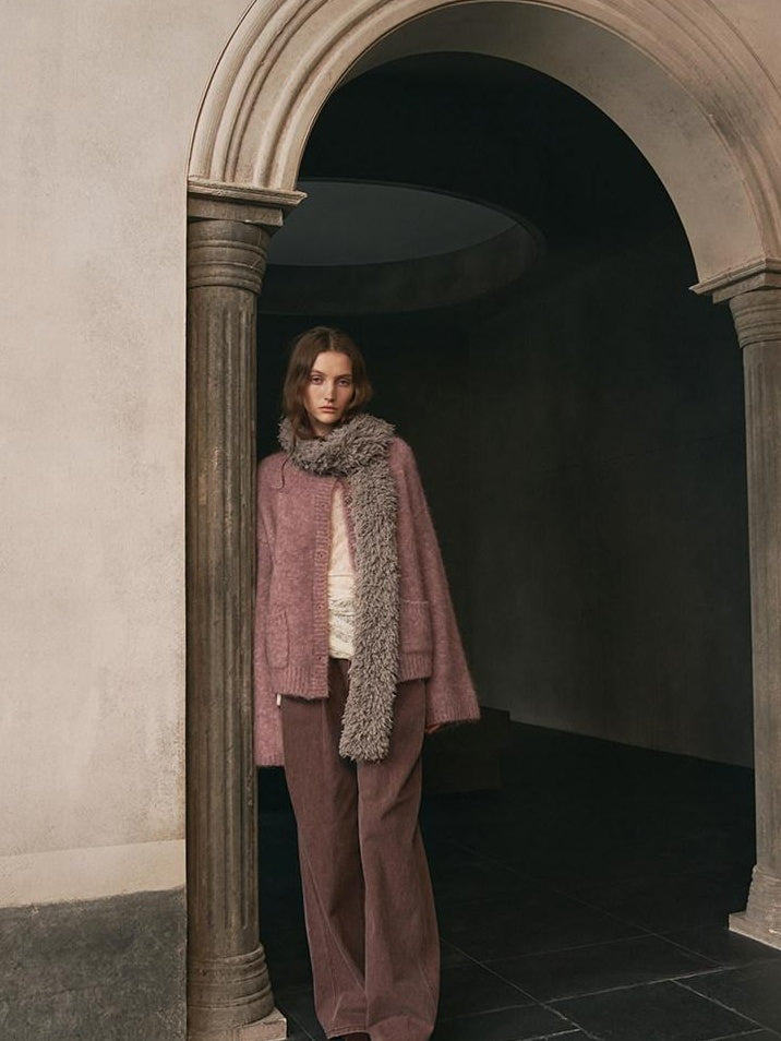 someonesometimes Soft Alpaca Blend Relaxed Fit Round Neck Long Sleeve Office Knit Cardigans