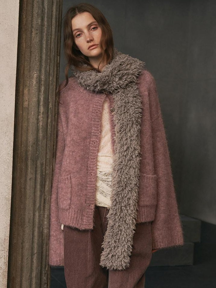 someonesometimes Soft Alpaca Blend Relaxed Fit Round Neck Long Sleeve Office Knit Cardigans