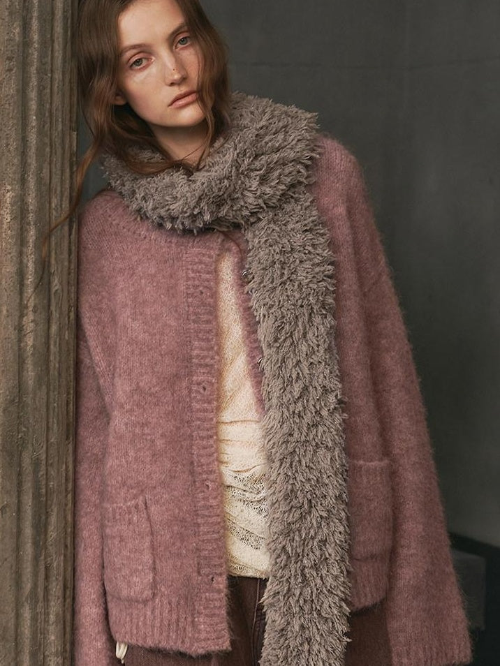 someonesometimes Soft Alpaca Blend Relaxed Fit Round Neck Long Sleeve Office Knit Cardigans