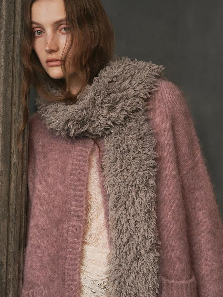 someonesometimes Soft Alpaca Blend Relaxed Fit Round Neck Long Sleeve Office Knit Cardigans