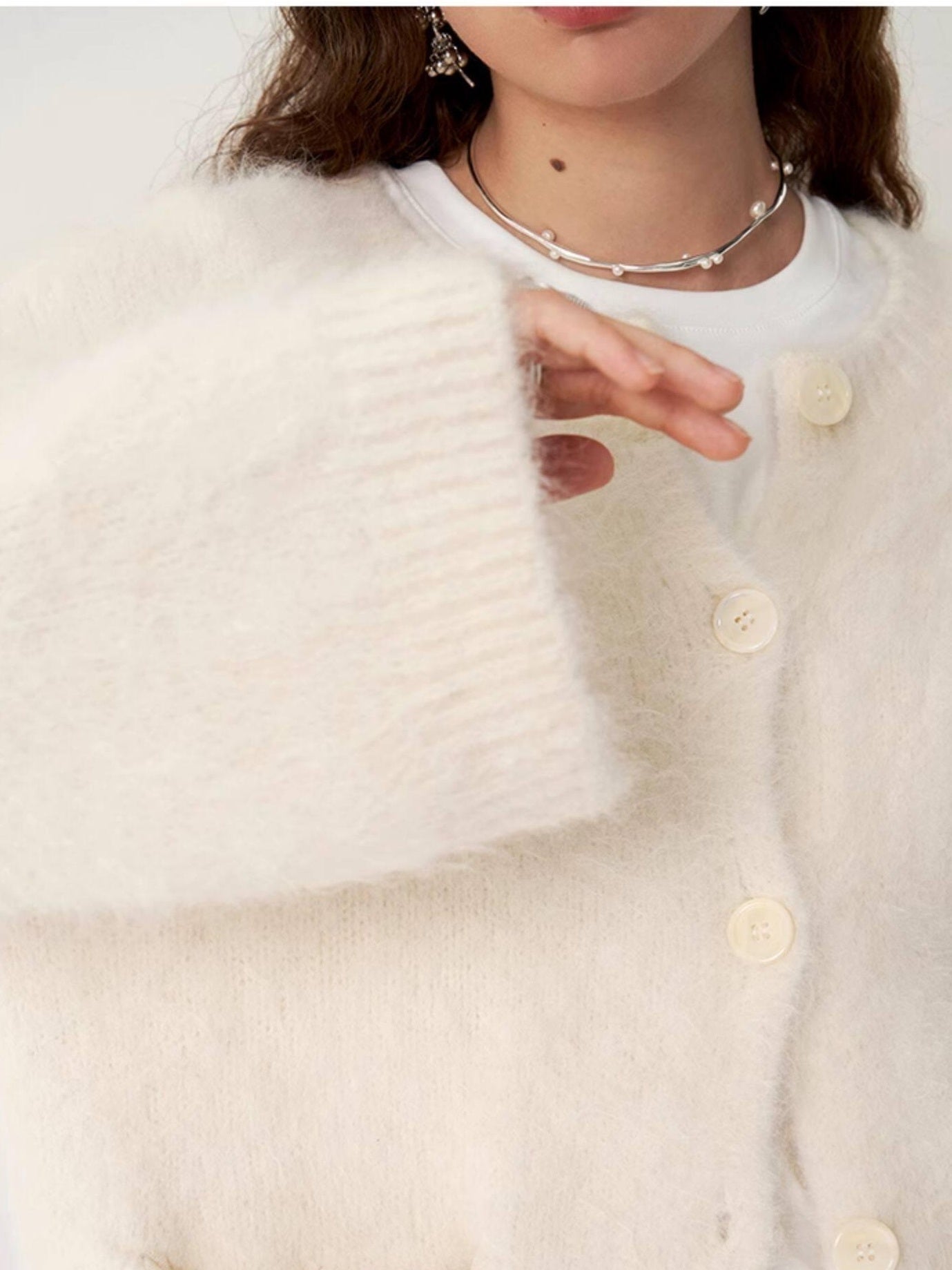 someonesometimes Soft Alpaca Blend Round Neck Open Front Office Ready Knit Pure White Cardigans